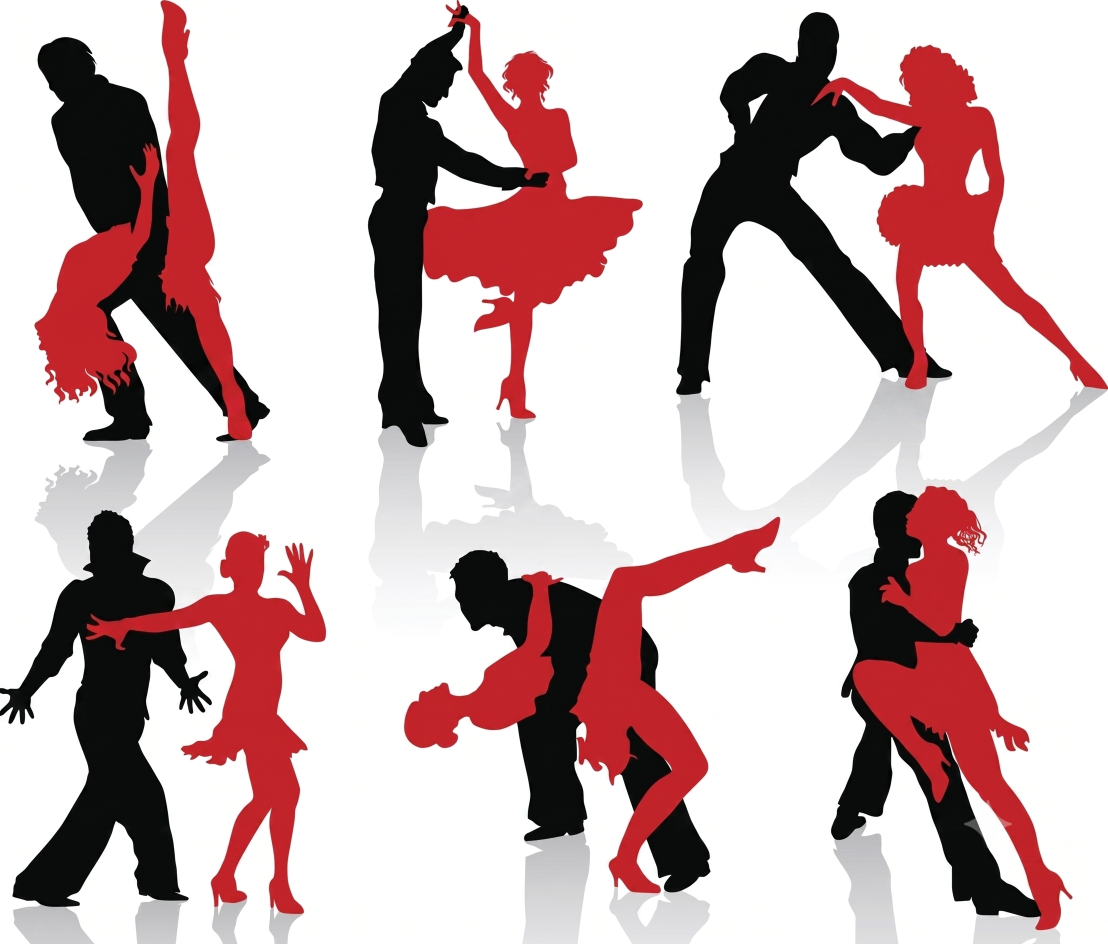 Silhouettes de danse adultes en noir et rouge